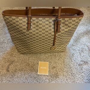 Michael Kors Tan and Brown Logo Tote